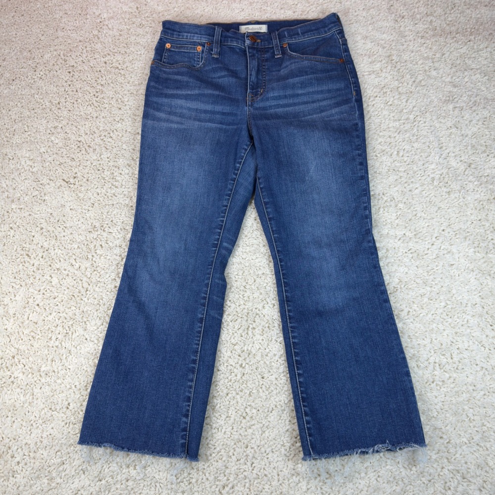 Madewell Cali Demi-Boot Women 28P Blue Raw Hem Cropped Denim Jeans High Rise